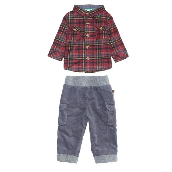 NEW Fore Axel & Hudson Log Cabin Flannel Shirt and Cargo Jogger Set 3/6M - Picture 9 of 9